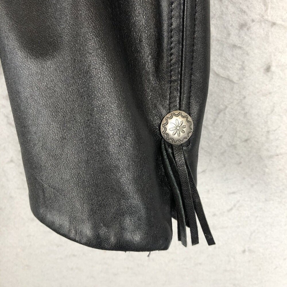Cripple Creek Leather Jackt Womens Small Black Western Concho Braided Ranch - Picture 15 of 16